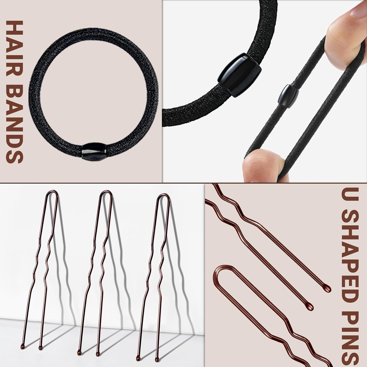 TsMADDTs Bun Maker and Hair Nets Set, Hair Accessory Set with 8 Bun Makers for Women, 10 Brown Invisible Nets, 5 Elastic Bands and 40 U Bobby Pins for Ballet, Dance