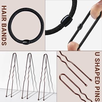 TsMADDTs Bun Maker and Hair Nets Set, Hair Accessory Set with 8 Bun Makers for Women, 10 Brown Invisible Nets, 5 Elastic Bands and 40 U Bobby Pins for Ballet, Dance