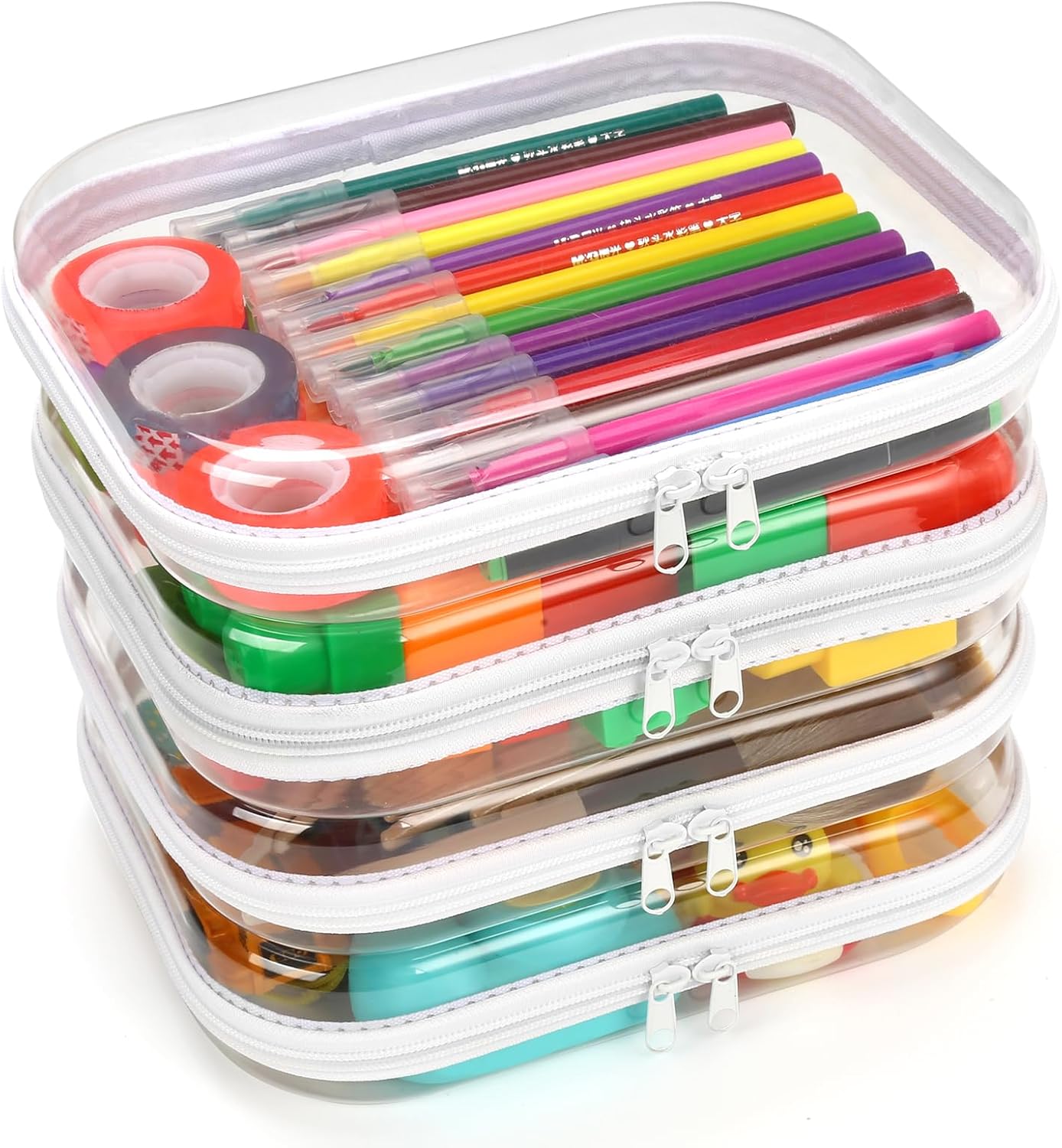Clear Hard Shell Zipper Case, 4 Pack Diaper Bag Organizer Pouches, Toiletry Bag for Travel, Waterproof Makeup Bags for Cosmetic, Toy Storage Organizer Pencil Bag