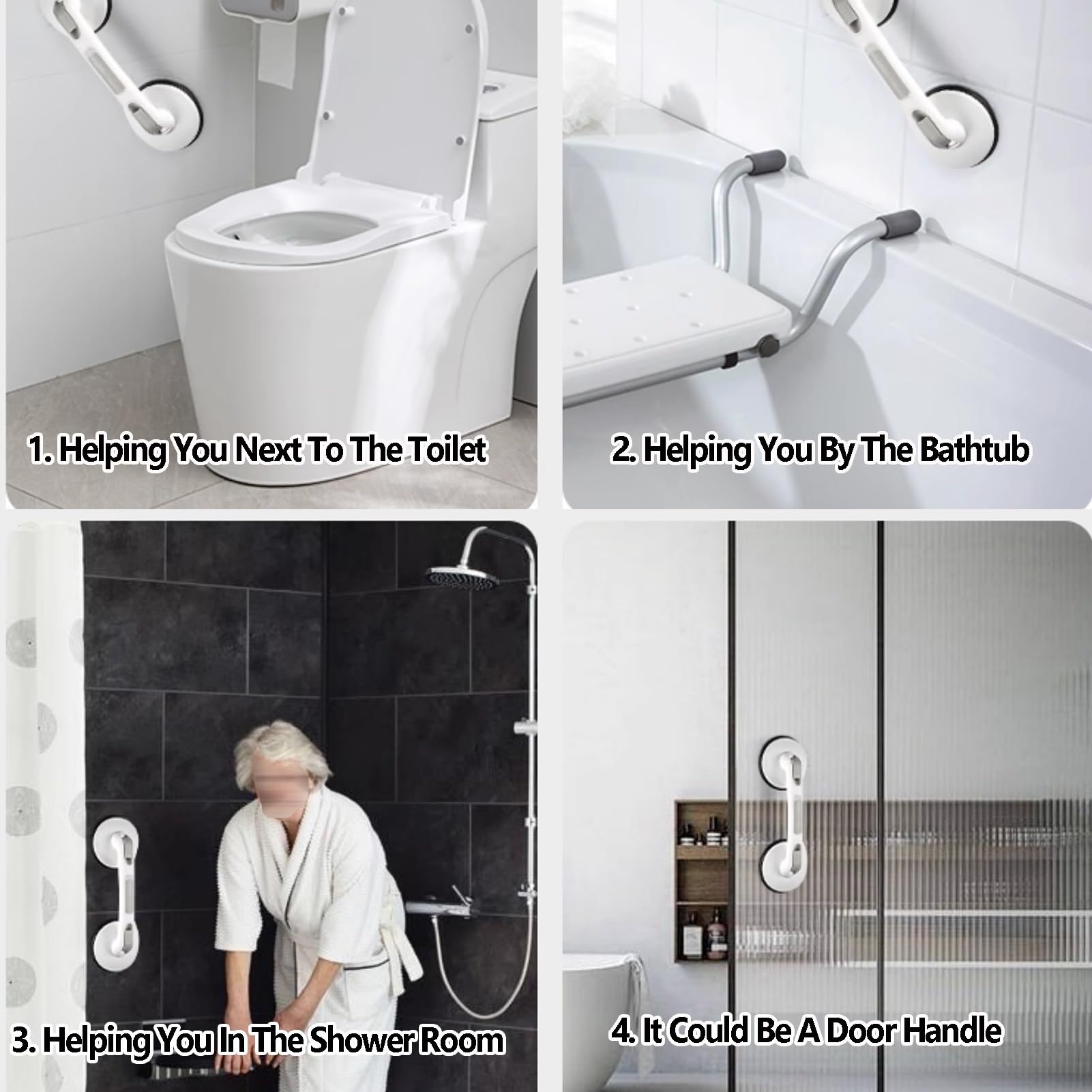 Barra de agarre con ventosa, adecuada para bañera, ducha, baño, soporte de seguridad, para baños, inodoros, azulejos, vidrio