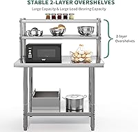 Vista 3 de YITAHOME NSF Mesa de acero inoxidable con repisa, mesa de trabajo de 36 x 24 pulgadas y estante de 36 x 12 pulgadas, mesa de preparación de metal