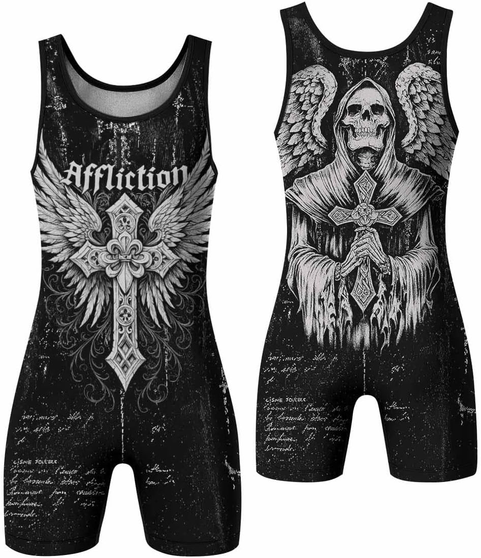 Men’s Gothic Faith Combat Wrestling Singlet – Performance Grappling Singlet for Training & Competition