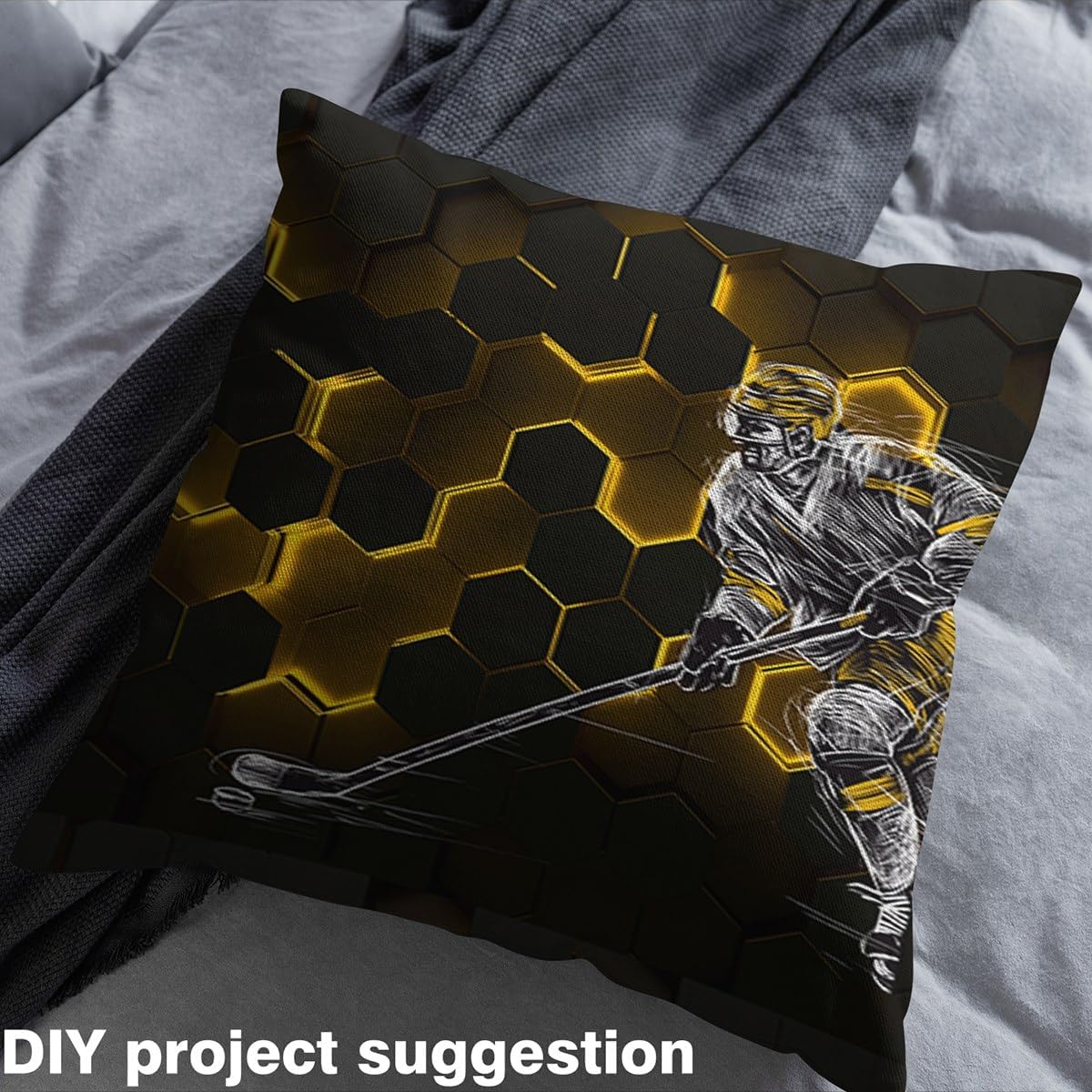 Erosebridal ice Hockey Sport Player Upholstery Fabric Yellow Honeycomb Fabric by The Yard Hexagon Ombre Decorative Fabrics Abstract Indoor Outdoor Decor for Kids Boys,Waterproof 5 Yards
