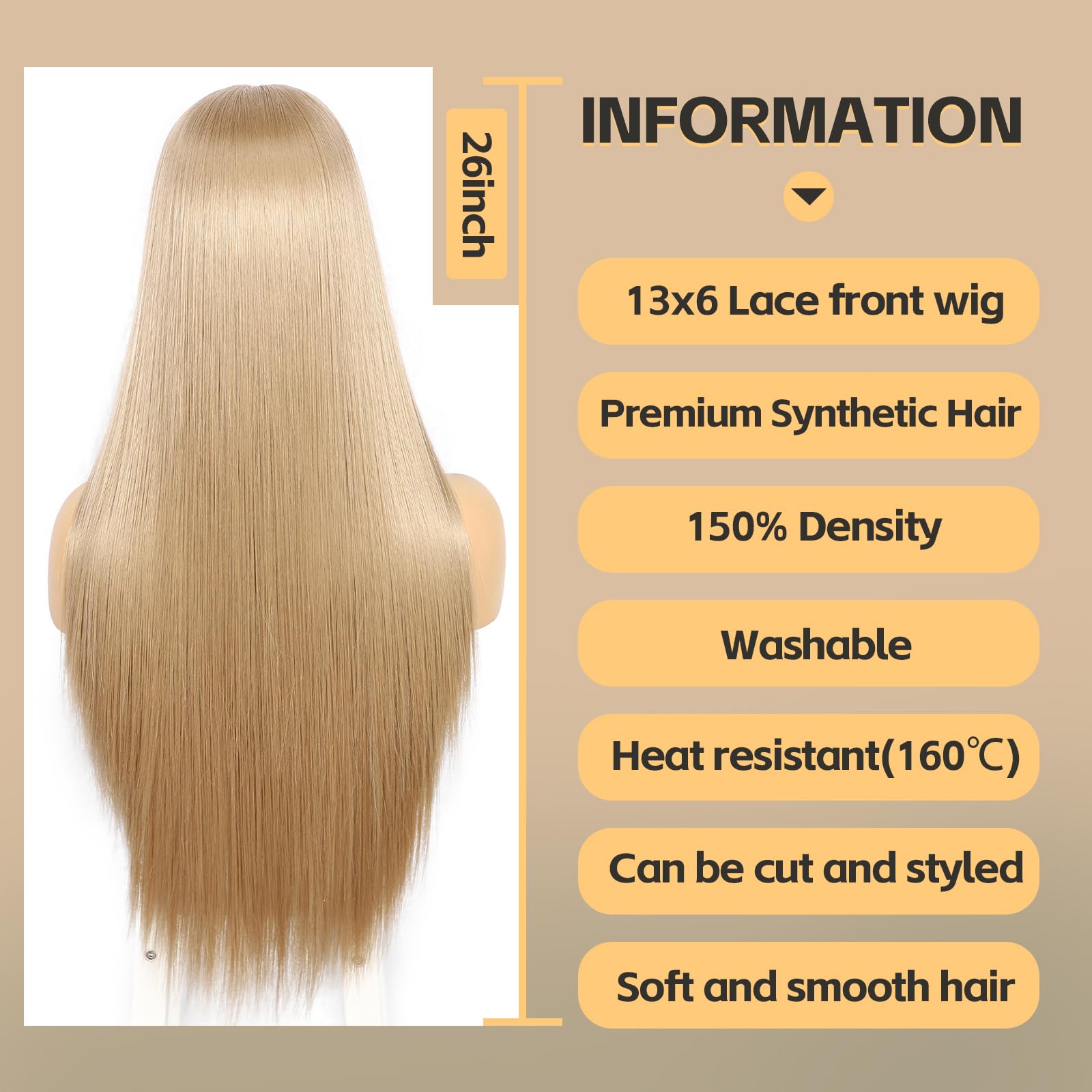 Sapphirewigs Blonde Straight Lace Front Wigs 13x6 Blonde Lace Front Wigs for Women Synthetic Hair 150% Density Party Daily Wear Heat Resistant 26inch - Image 3