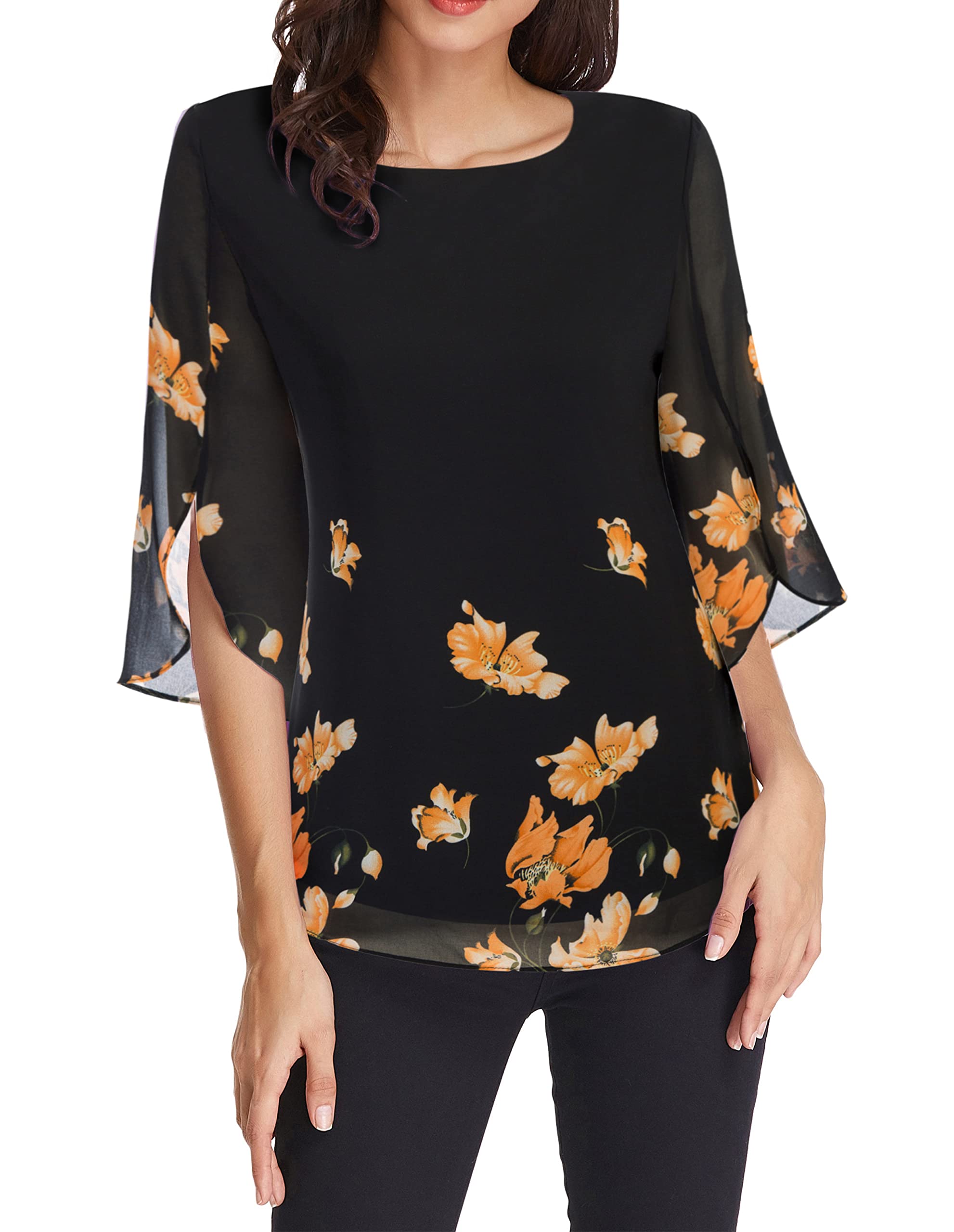 GRACE KARIN Camicia Donna Paillettes a Manica a 3/4 Top Elegante Girocollo Manicotto Split