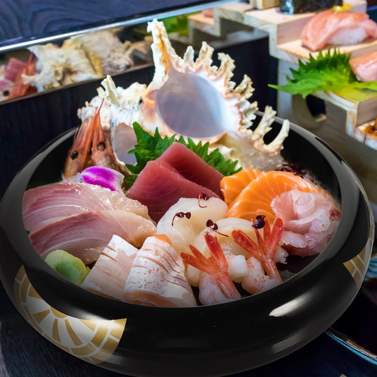 Decorative Japanese Sushi Plate Sashimi Serving Dish round Medium Size Ice Base for Sushi Presentation and Party Dining