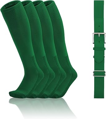 QBK Toddler Baseball Socks And Belt Set, 2 Pairs of Socks & 1 Belt