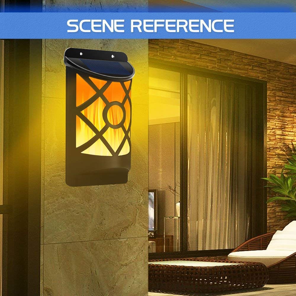 Solar-Flammenlichter für den Außenbereich, wasserdicht, flackernde Flamme, Wandleuchten mit dunklem Sensor, automatisches An-/Ausschalten, 66 LEDs, Terrasse, Hof Modern 4 Pack schwarz