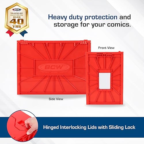 Miniatura 2 de BCW Contenedor corto para cómics, capacidad para 150 cómics, almacenamiento de plástico apilable, organizador sin ácidos, rojo, individual