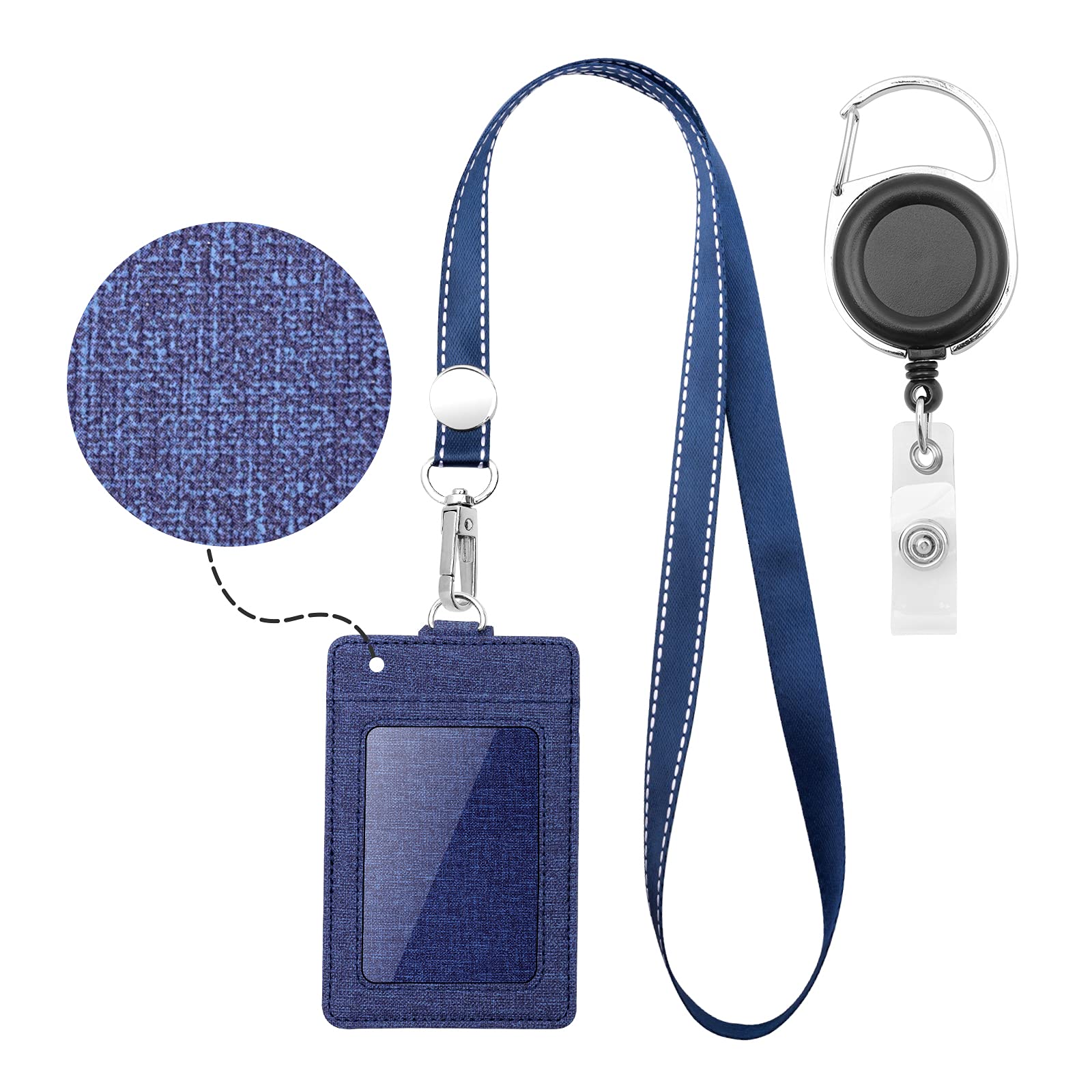 Life-Mate Badge Holder - Leather ID Badge Card Holder Wallet Case with 3 Cards Slot and Neck Lanyard/Strap. Additional Retractable Badge Reel with