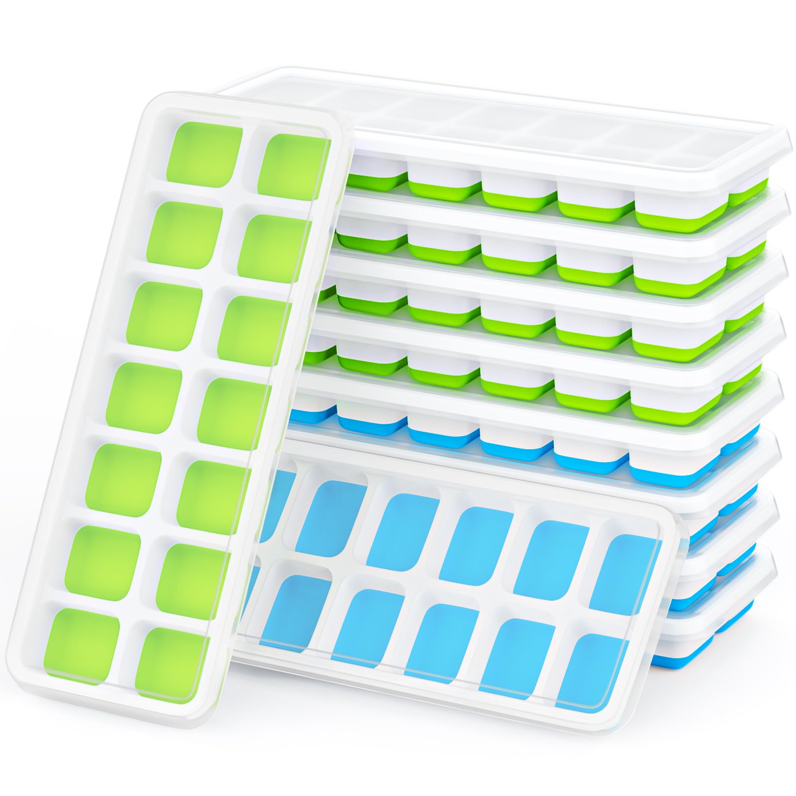 Ice Cube Trays 10 Pack, Airabc Silicone Ice Cube Trays with Removable Lid, Easy-Release Flexible 14-cube Ice Trays,BPA Free and LFGB Certified, Stackable Ice Trays with Covers for Cocktail, Freezer