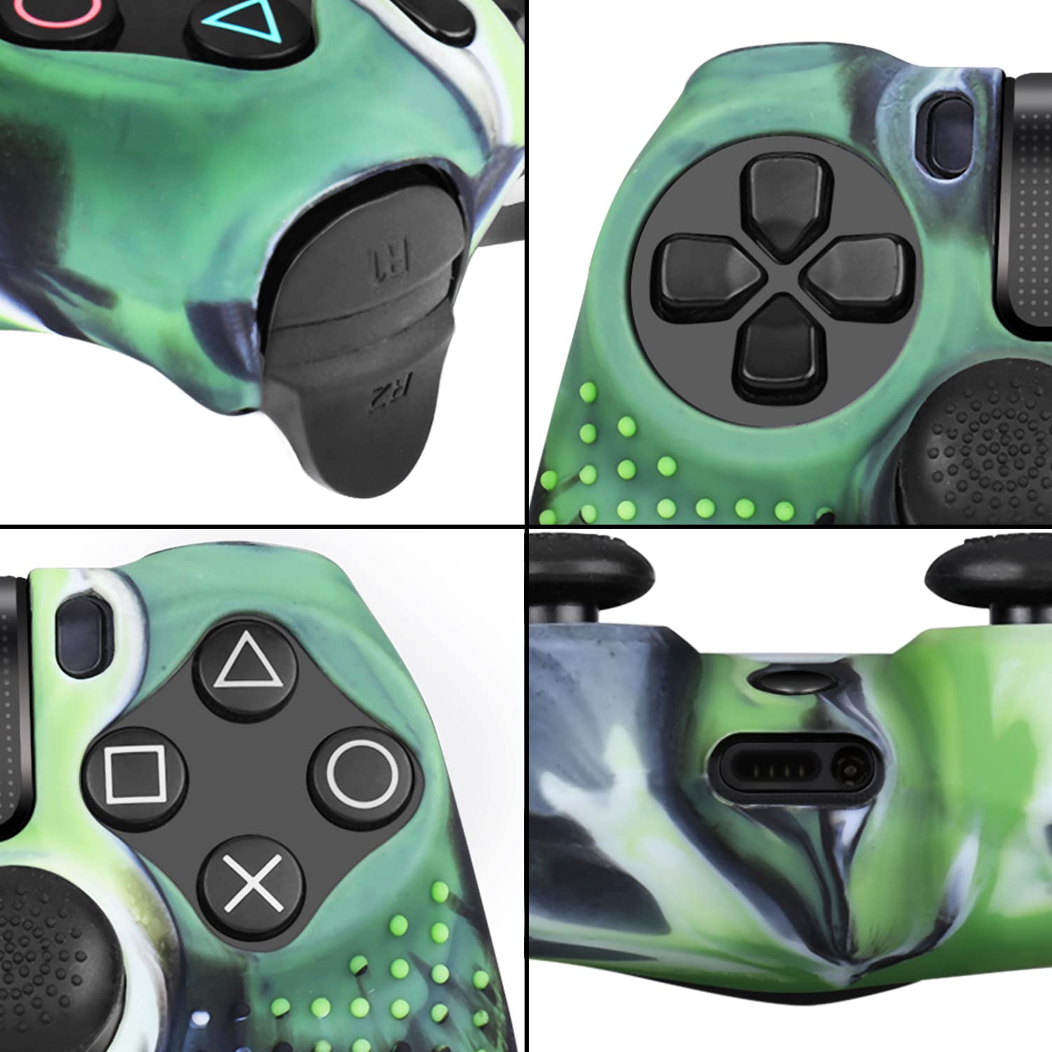 TNP PS 4 /Slim/ Pro Controller Skin Grip Cover Case Set - Protective Soft Silicone Gel Rubber Shell & Studded Anti-slip Thumb Stick Caps for Sony PlayStation 4 Controller Gaming Gamepad, Mystic Green