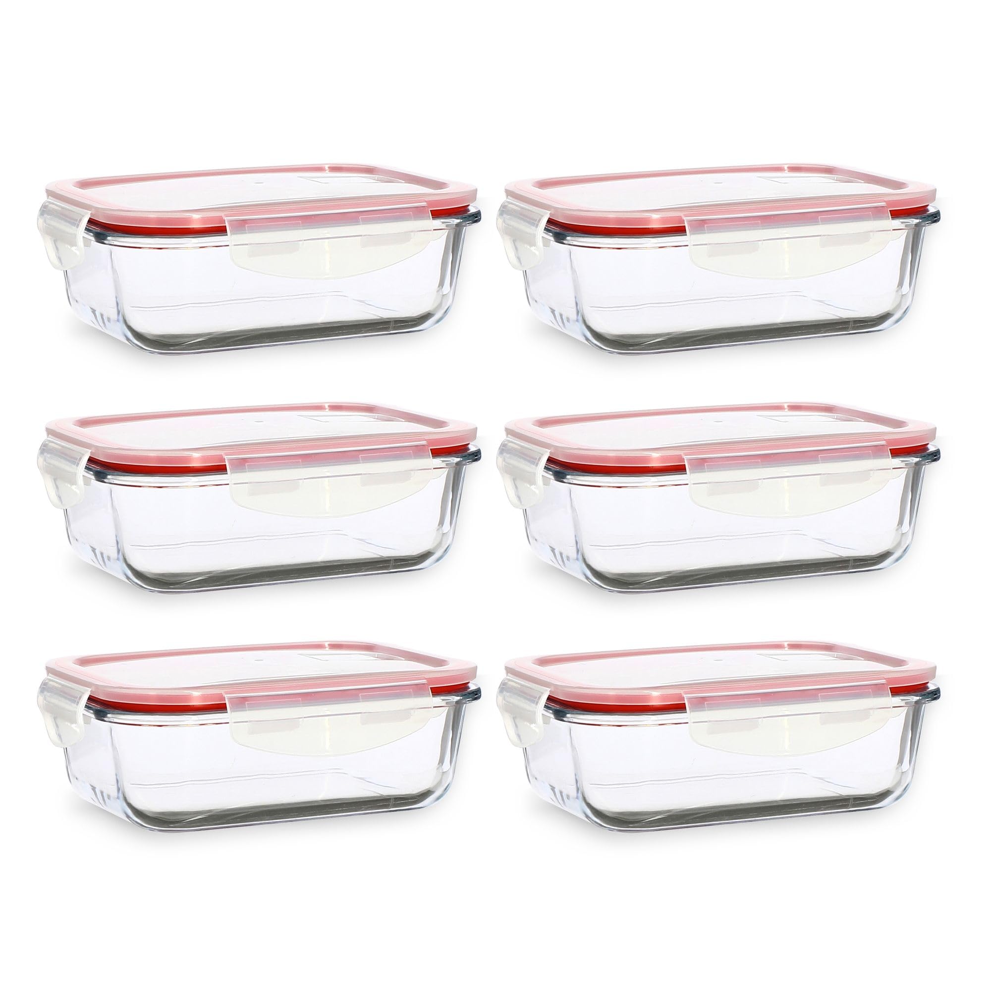 MENASTYL - Set di 6 contenitori ermetici in vetro borosilicato Clementine con coperchi - 630 ml - Impilabili - Ideale batch cooking - 6014015