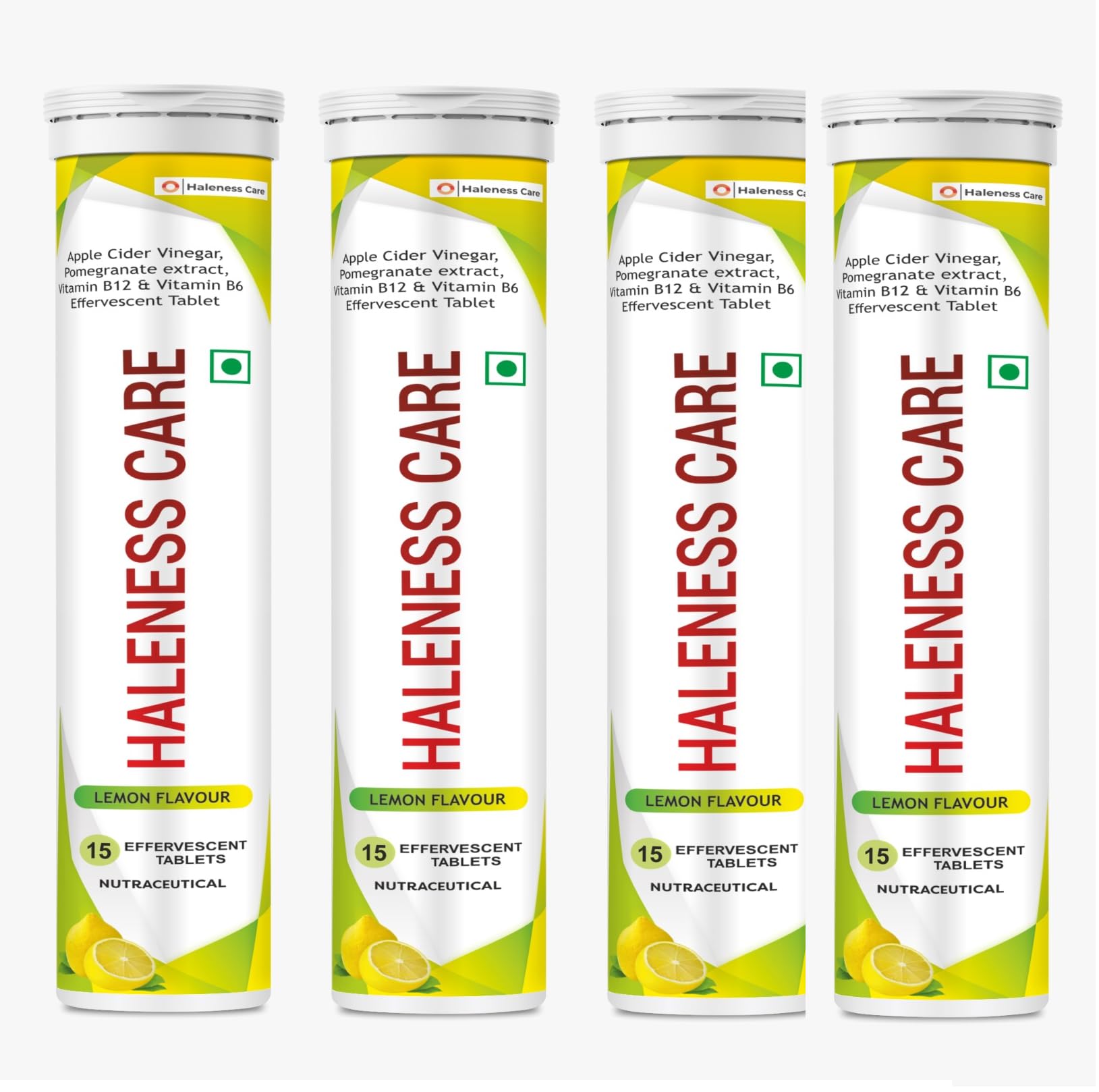 Haleness Care ACV Fizz Effervescent Tablets – Lemon Flavour – Apple Cider Vinegar with Vitamin B12 & B6 – 15 Sugar-Free Tablets – Supports Digestion, Energy & Gut Health (Pack of 4 (60 Tabs), Lemon)