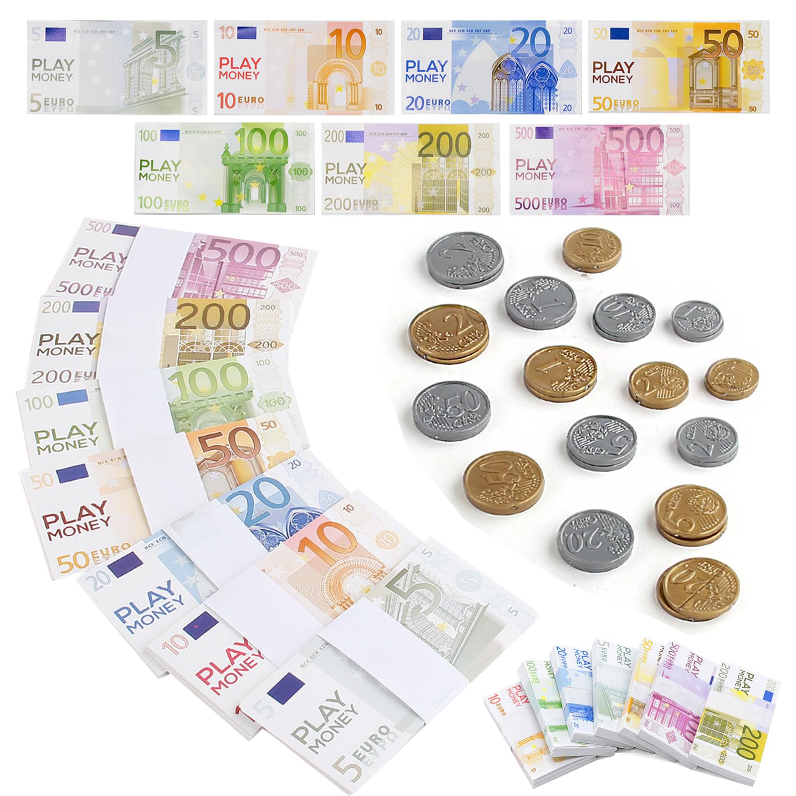 AUNGCSHE 210 PCS Requisiten, 1/2/5/10/20/50/100/200/500 für Kaufmannsladen Zubehör, Kaufladen Zubehör, Rollenspiele und Lernen