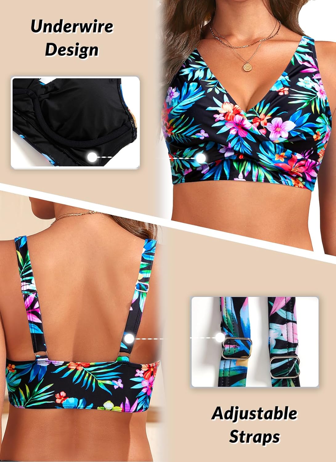 Women Underwire Bikini Top - Push Up Bathing Suit Top Large Bust Swim Top 2025 Swimsuit Top - Image 5