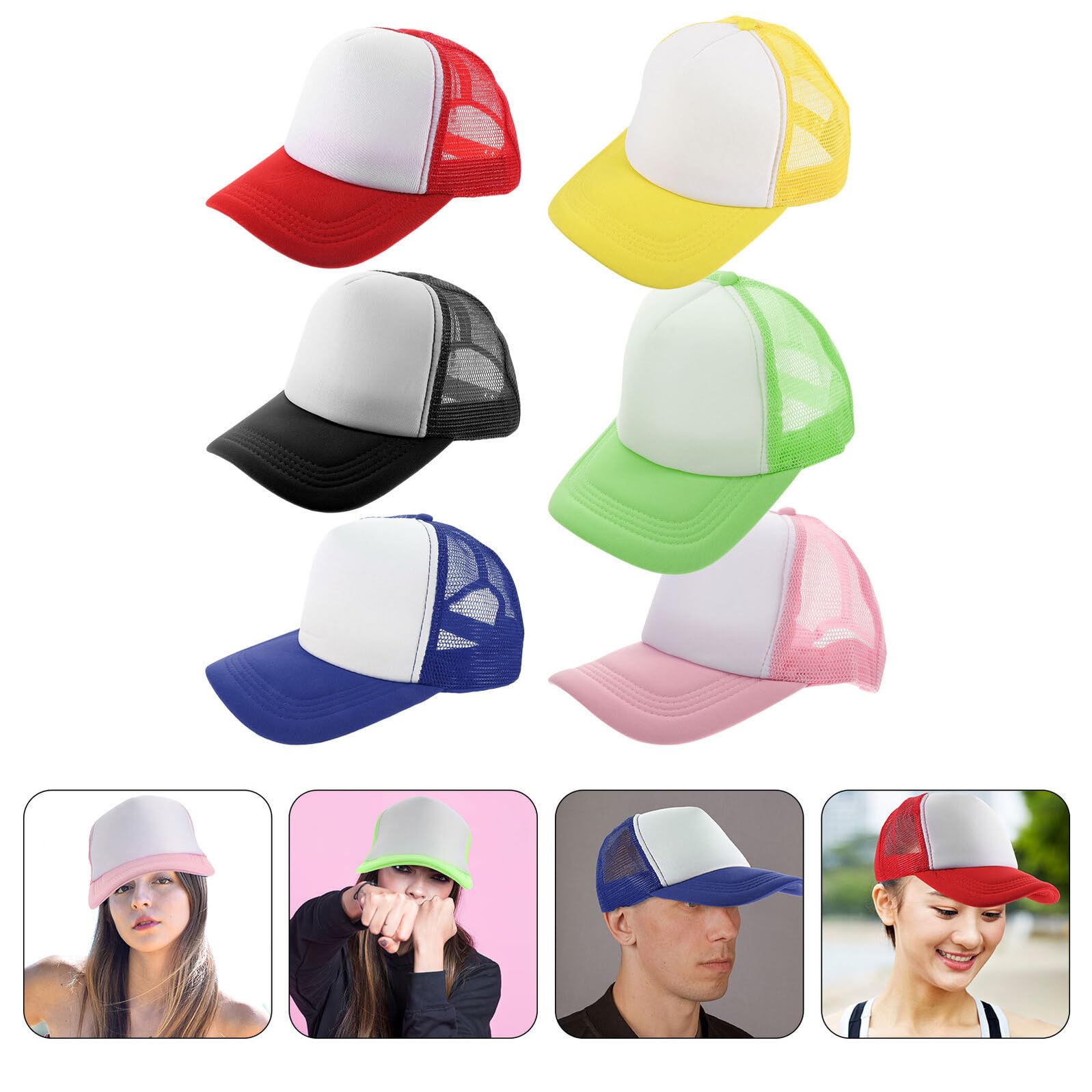 LIFKOME Cappello da Baseball in Rete per Sublimazione, 6 Pezzi | Poliestere, Design Bianco, Regolazione Adattabile, per Progetti Fai da Te e Personalizzazione di Gruppo