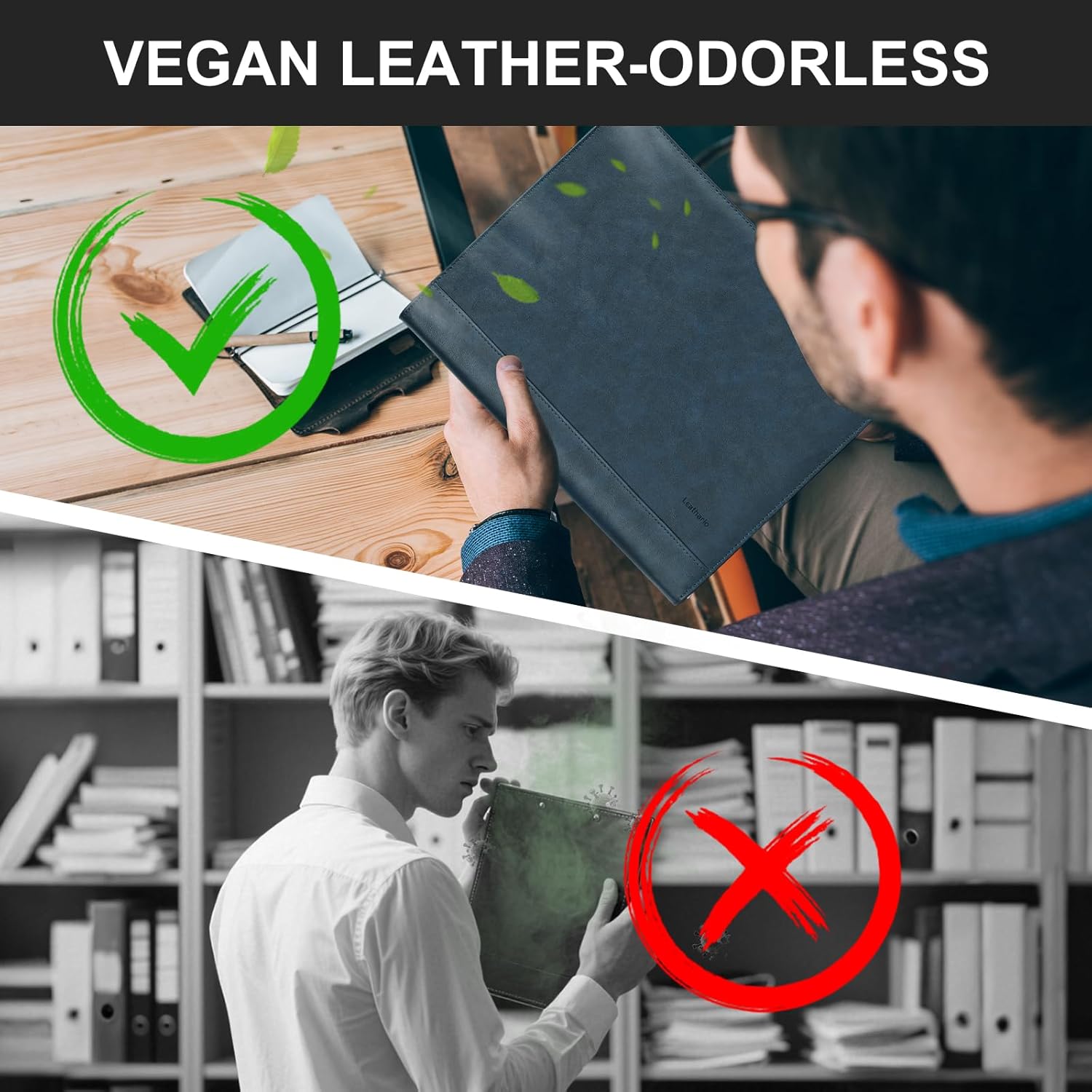 Leathario Portfolio Binder, 3-Ring Folder Organizer, Includes 5 Sheet Protectors and a Pen, Vegan Leather A4 Padfolio for Tablets, Business Conferences Professional Document Organizer