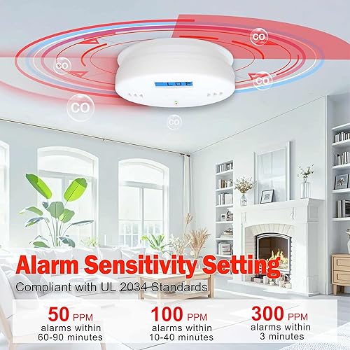 Miniatura 4 de Paquete de 3 detectores de monóxido de carbono, detector de alarma de monóxido de carbono, funciona con pilas con pantalla LCD, detector de monóxido