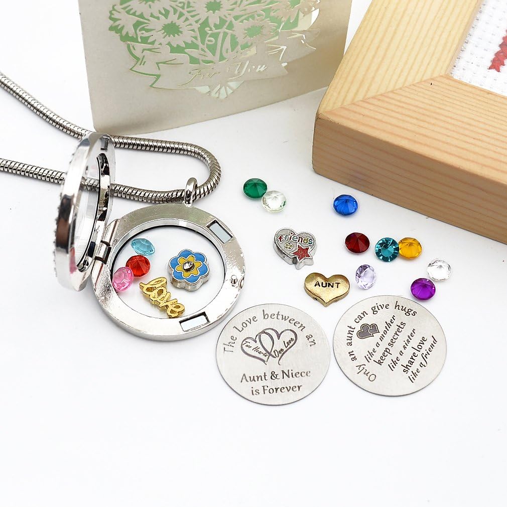 Best Gifts for Niece Aunt, Floating Living Memory Locket Necklace Pendant with Charm & Birthstone for Women - Image 6