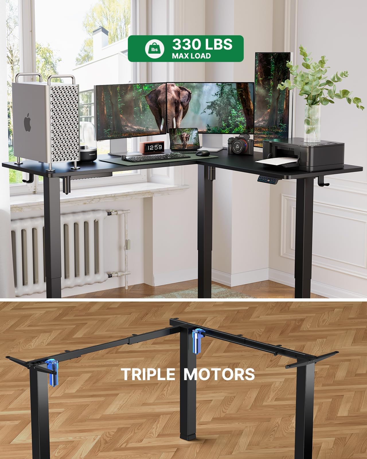 Marsail 63 55 in Electric Corner L-Shaped Standing Desk with 4-in 1 Electical Outlet Computer Desk with Headphone — view 3