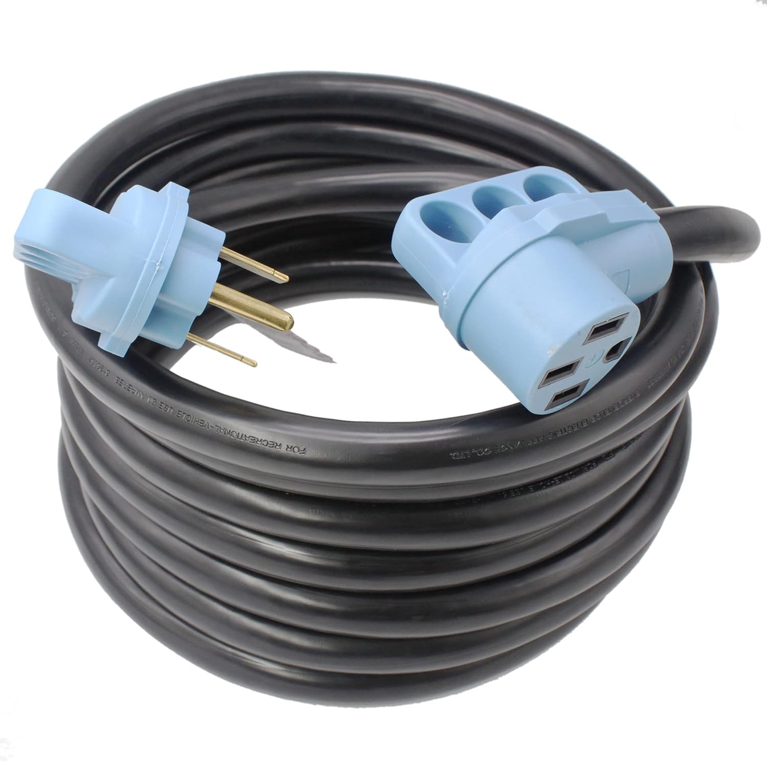 🔥 X-Haibei 50 Amp RV Extension Power Cord, 25 Foot 50 Amp Male to 50 Amp Female Cord Weaterproof 4 Wire with Finger Grip Cord