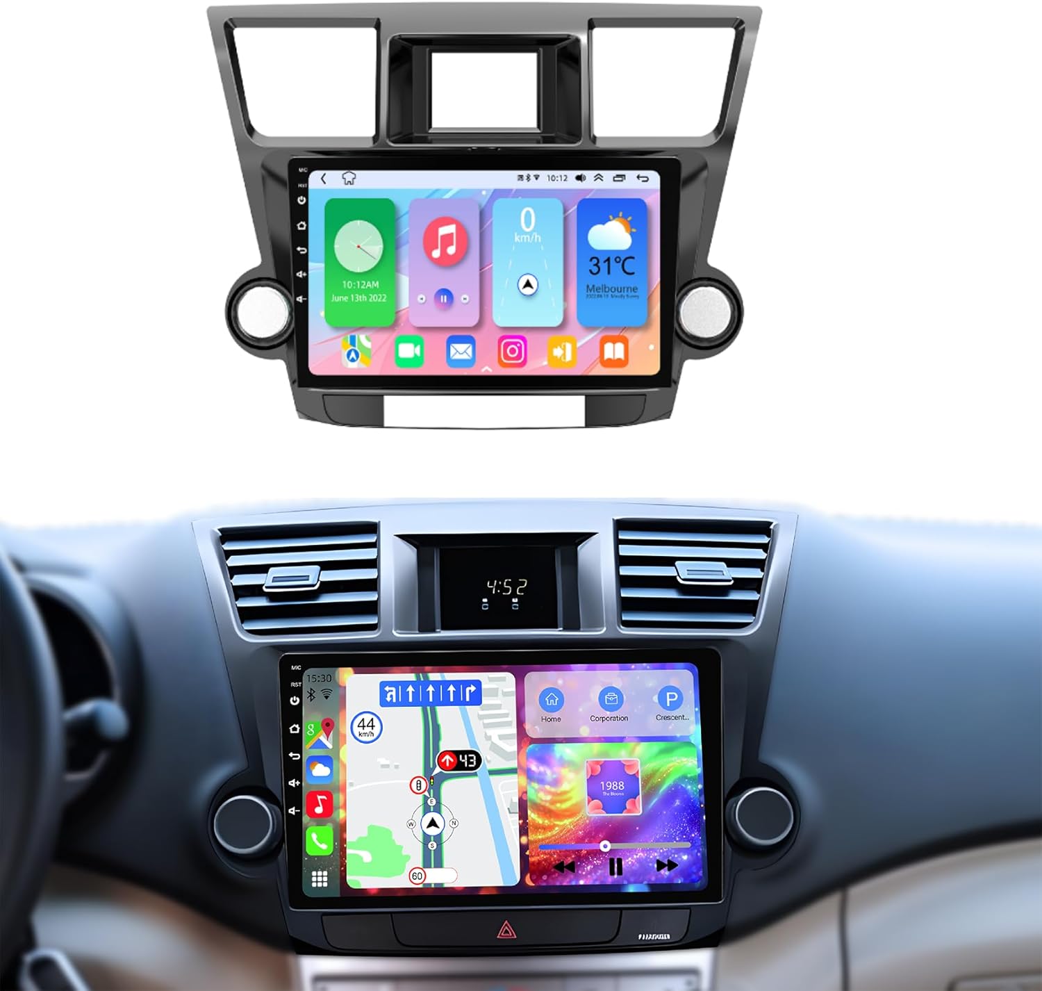 4+128GB Android 14 Car Radio for Toyota Highlander2008 2009 2010 2011 2012 2013,10.2Inch IPS Touch Screen Highlander Stereo with Wireless CarPlay&Android Auto, Bluetooth/WiFi/GPS/FM/SWC+Backup Camera