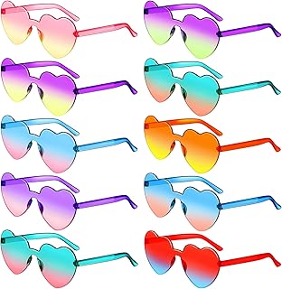 10 Pairs Heart Shaped Sunglasses Rainbow Sunglasses Candy Color Rimless Glasses for Women Girl Party Favor