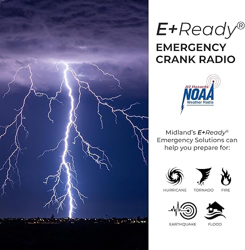 Miniatura 3 de Midland ER210 - Radio AM/FM compacta de emergencia con manivela, múltiples fuentes de alimentación que funciona como linterna de emergencia SOS