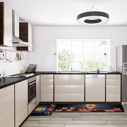 Miniatura 4 de Juego de 2 tapetes de cocina de Halloween, 48 x 16 a 24 x 16 pulgadas, antideslizantes, para otoño, alfombras y tapetes de cocina, tapetes de