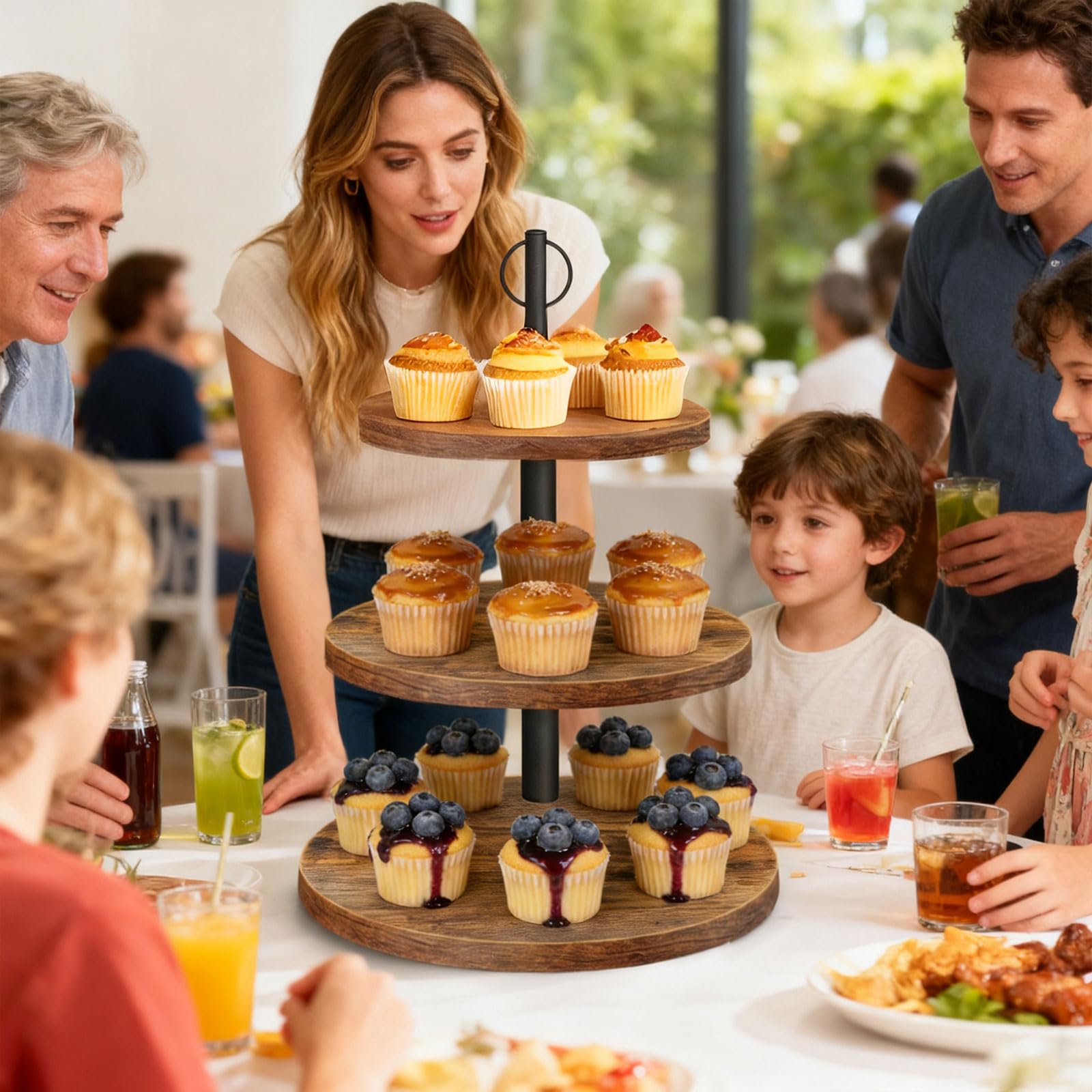 Présentoir à gâteaux à 3 étages en bois - Grand présentoir à cupcake de 30/25/20 cm de diamètre - Présentoir à gâteau et support à gâteau pour muffins, gâteaux, desserts, mariage, fête d'anniversaire