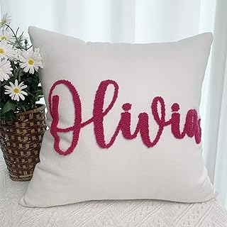 Custom Pillow Cover with Name Personalized Embroidered Names Throw for Bed Pillows Case Customized Monogrammed 14''x14'' Pillow Covers Initials for Girls Dorm Kids Couple Birthday Gifts