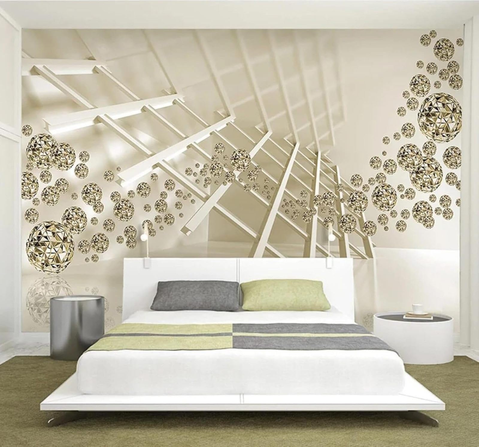 XLMING Creative Gold Ball Geometric Spatial Unique 3D Wallpaper Luxury Home Dining Decor Paste Sofa Living Room The Wall for Bedroom Mural-430cm×300cm