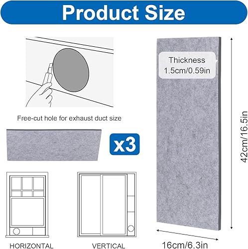 Miniatura 2 de Afcabakila Paquete de 3 paneles de espuma aislados para ventilación de ventana de aire acondicionado portátil, paneles de sellado de aislamiento de