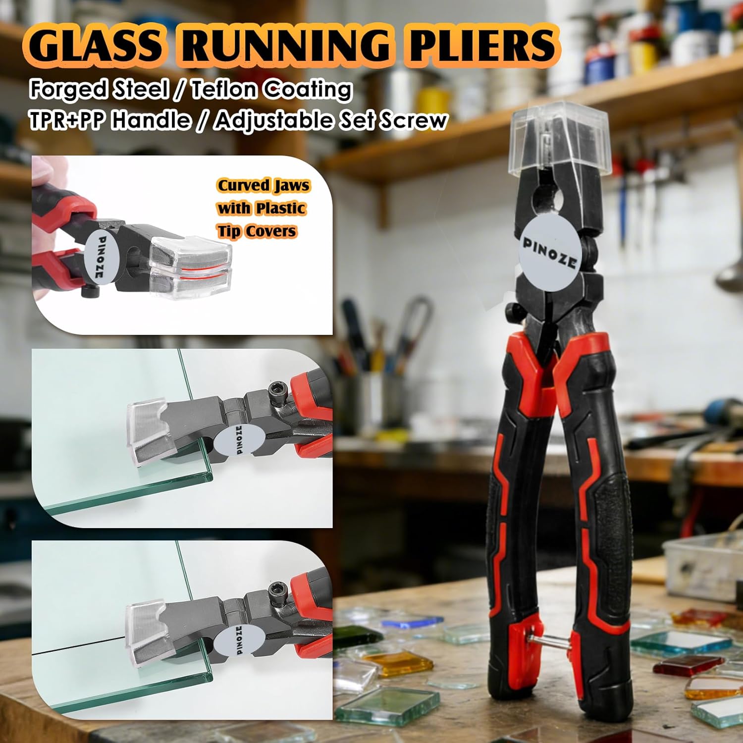 14-Piece Glass Cutting Tool Kit, Glass Cutter 2-20MM, 8" Wheeled Tile Nippers & Glass Running Pliers, Breaker Grozer Pliers, Aluminum Cutting Ruler - for Stained Glass, Tiles, Mosaic Cutting