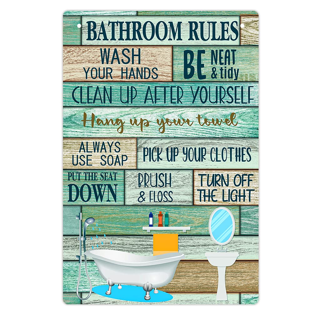 Buy WHATSIGN Bathroom Rules Sign 8"x12" Funny Bathroom Decor Sign