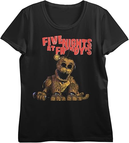 Five Nights at Freddy's Golden Freddy - Camiseta negra de manga corta con cuello redondo para mujer