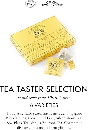 TWG Tea | Tea Taster Selection | 6 Varieties | Exclusive Blends | 30 Hand Sewn Cotton Teabags | Gift Set