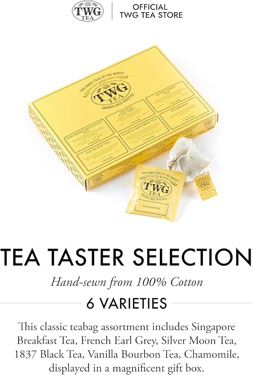TWG Tea | Tea Taster Selection | 6 Varieties | Exclusive Blends | 30 Hand Sewn Cotton Teabags | Gift Set