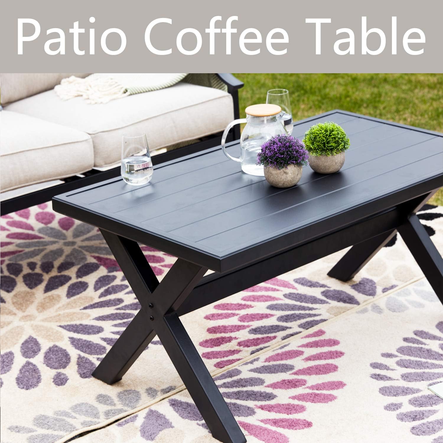 PatioFestival ® Outdoor Loveseat Bench,2PCs Conversation Furniture Set with Cushions,for Garden,Yard,Poolside and Patio (White)
