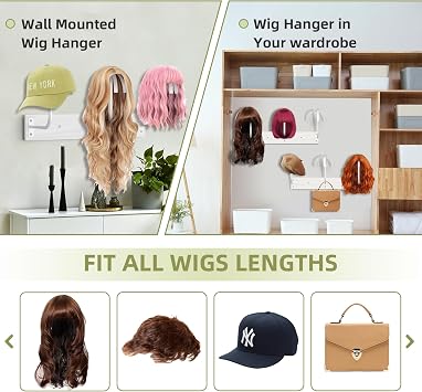 Wig Holder for Multiple Wigs,Sturdy Hanging Wig Storage Organizer, Wall Mounted Wig Hanger Rack, 6 Pcs Wig Stand for Wigs Drying, Styling, Display, Wig Keeper/Storage Solution-Preserving Wig Shape