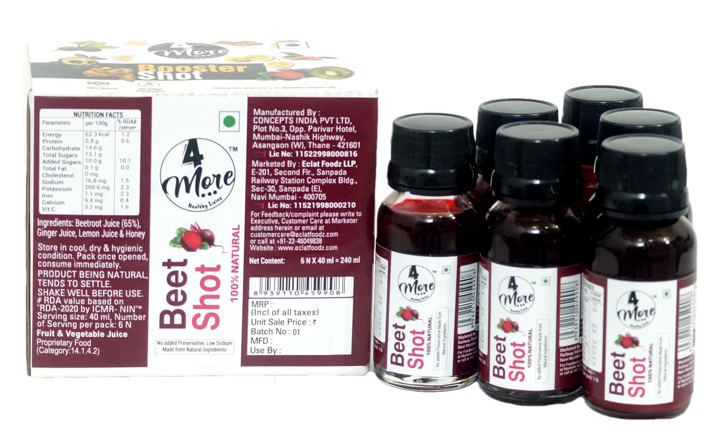4more Beet Shot – 40ml Each | Healthy Beetroot Juice | No Added Preservatives | Natural Cold Pressed Juice Rich in Nutrients | Daily Health Drink Detox Booster | Energy Booster (Pack of 6 = 240ml) 4more Beet Shot – 40ml Each | Healthy Beetroot Juice | No Added Preservatives | Natural Cold Pressed Juice Rich in Nutrients | Daily Health Drink Detox Booster | Energy Booster (Pack of 6 = 240ml)