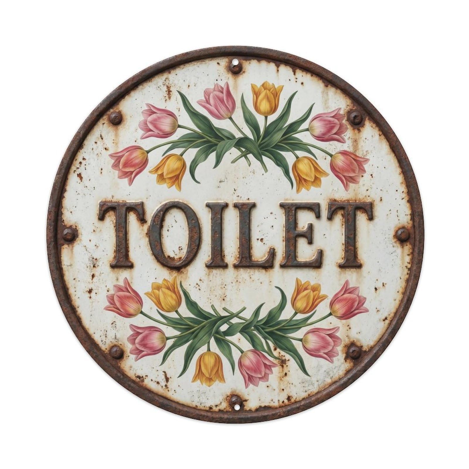 Botanical Floral Bathroom Label Toilet Tulip Metal Tin Sign