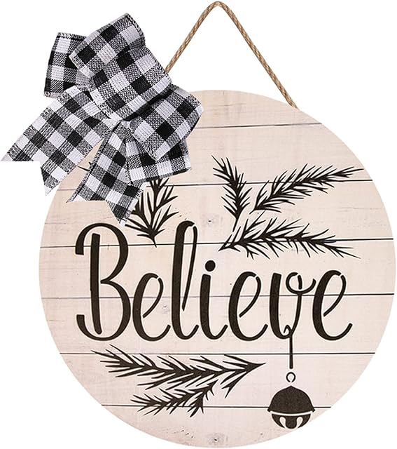 TEEKU 1PCS Wooden Christmas Listing Front Door/Wall Decoration Christmas Wooden Welcome Doorplate Simulation Leaf Bow Decoration Welcome Sign Christmas Hobby Lobby Wall Decor (D, One Size)
