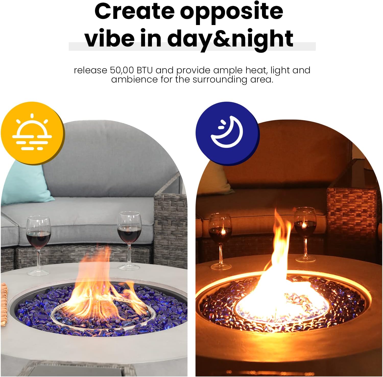 SUNSITT Outdoor 36’’ Propane Fire Pit with Tank Table 50,000 BTU Round Patio Propane Firepit Table with Tank Holder, Pit Cover, Metal Lid & Fire Glass, Grey Finish