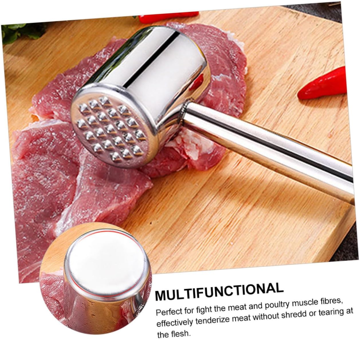 LABRIMP 2pcs Meat Tenderizer Mallet Hammer Stainless Steel Kitchen Steak Hammer