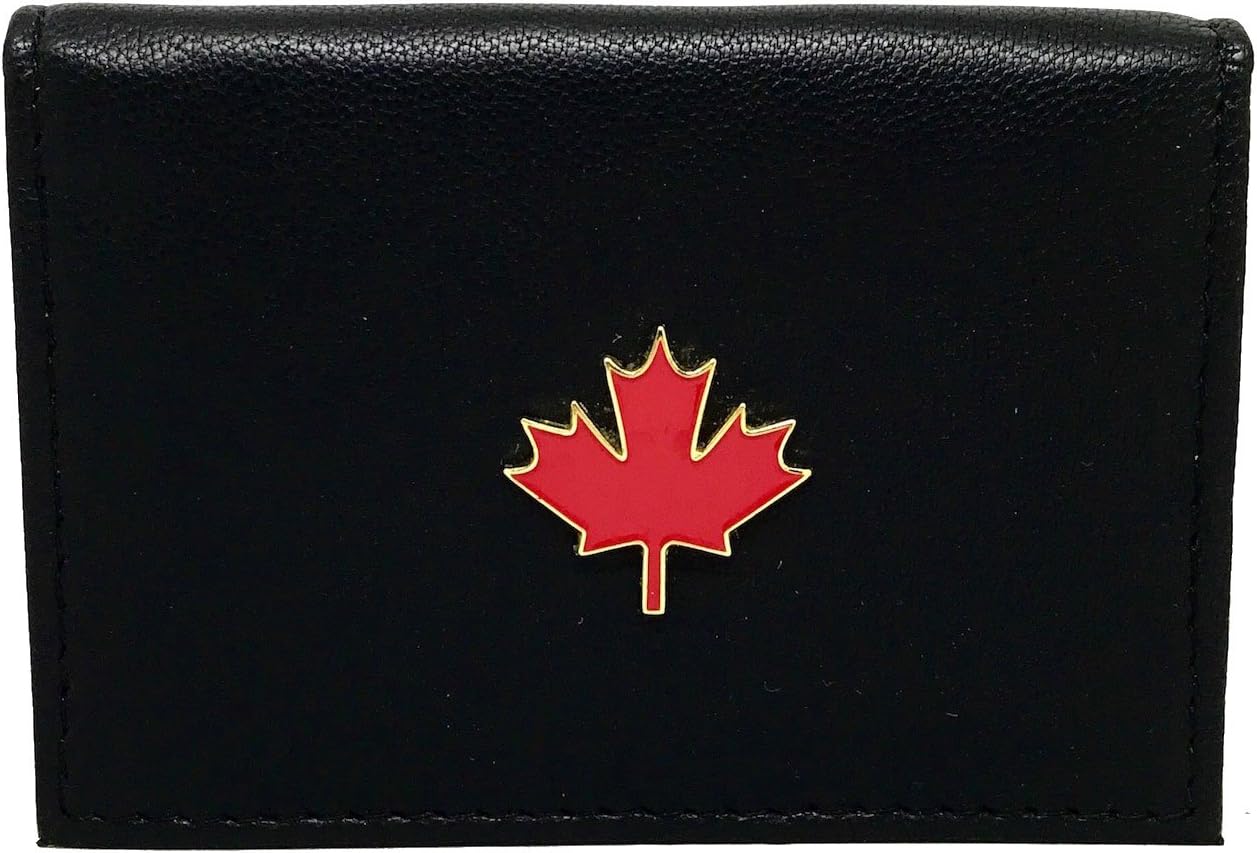 Genuine Black Leather Bifold Wallet (Maple Leaf)