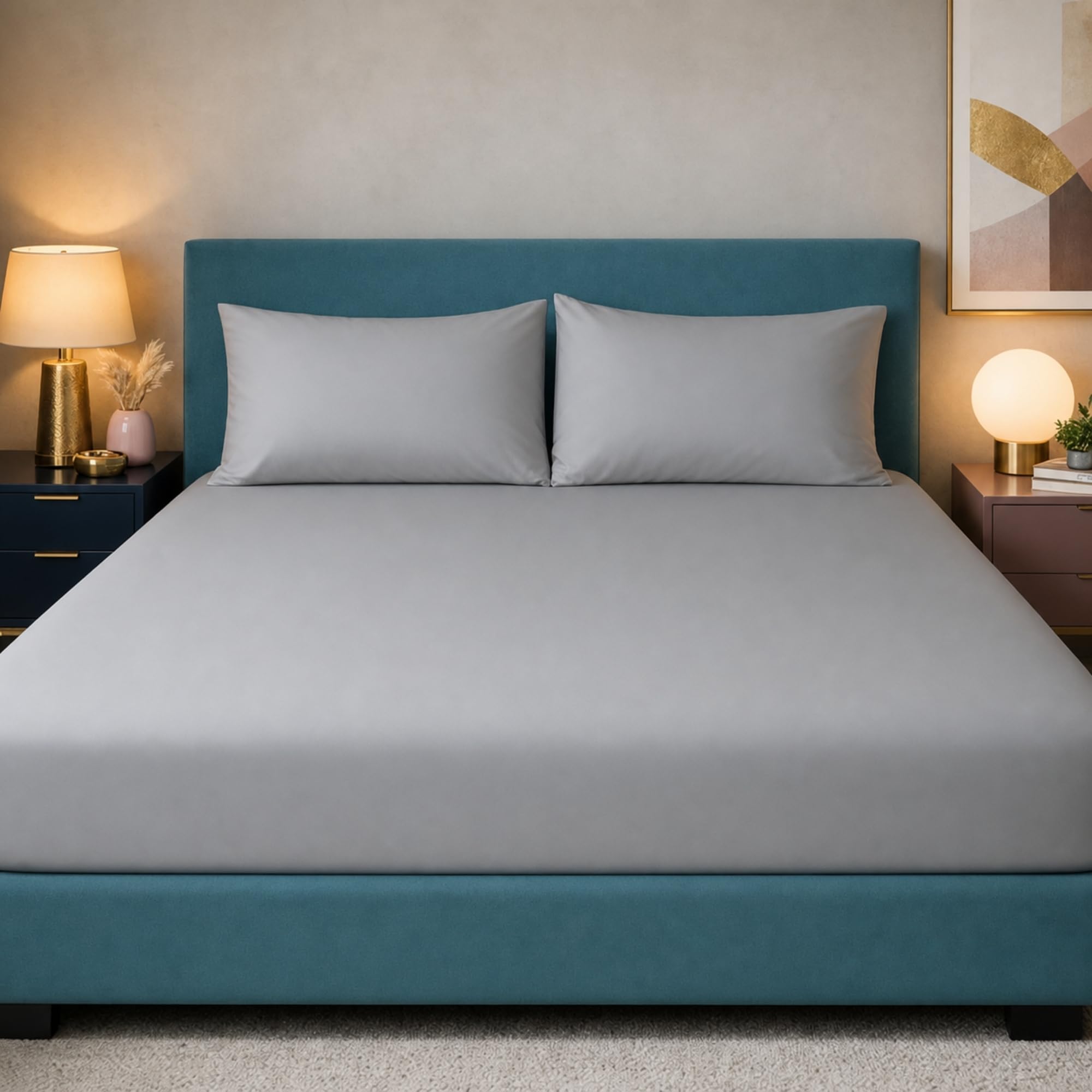 Z&A Bedding Silver Fitted Sheet 2x King - 30CM Extra Deep Elastic Corners Bedsheet, Soft Brushed Microfibre Sheet, Washable, Shrinkage & Fade Resistant