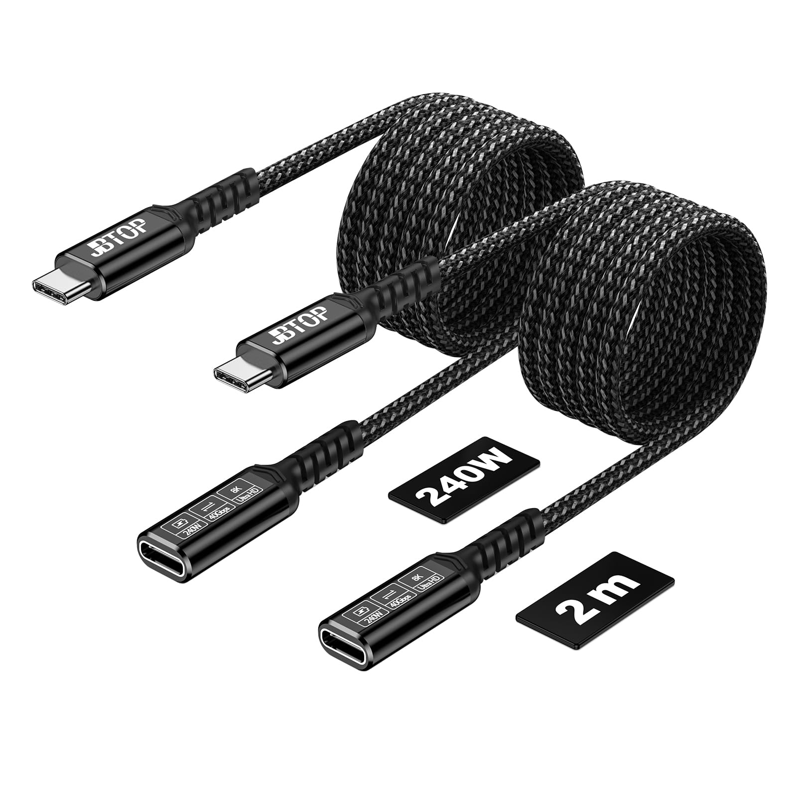 USB C Extension Cable 6 6FT 2pack 40Gbps 240W 8K USB C 4 0 Extender Fast Charging Transfer