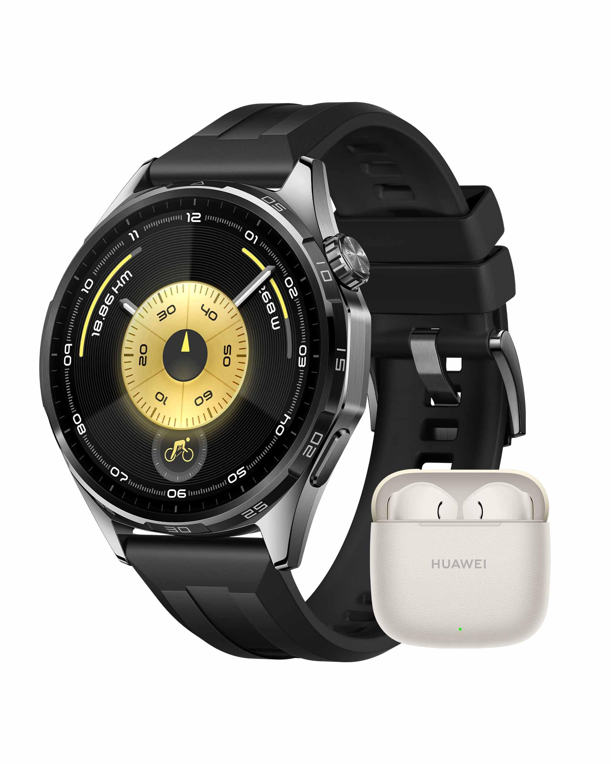 HUAWEI WATCH GT 6 46mm Nero + FreeBuds SE 3 Beige, Smartwatch, Display AMOLED da 1,47 pollici, Fino a 21 giorni, Ciclismo, Oltre 100 Modalità Sportive, iOS e Android, Pagamento NFC, GPS